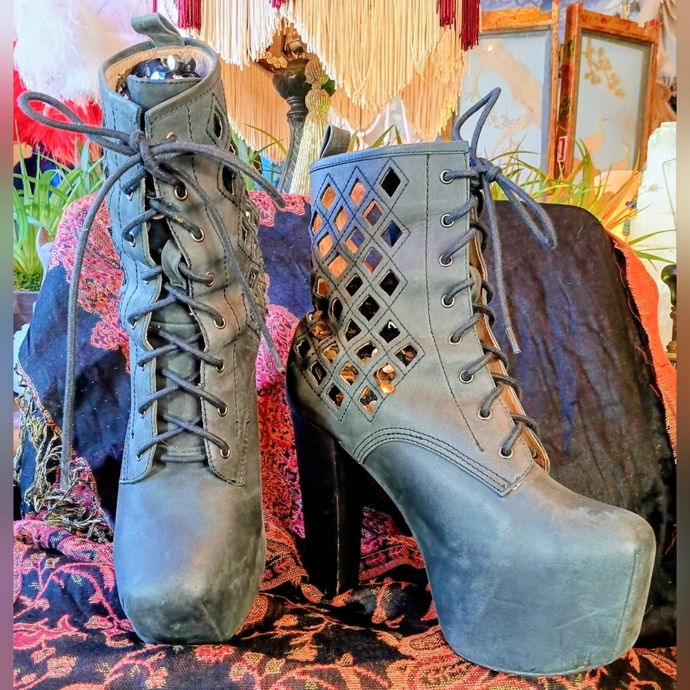 Vintage Jeffrey Campbell Havana Last Handmade Black Platform Ankle Boots 8M